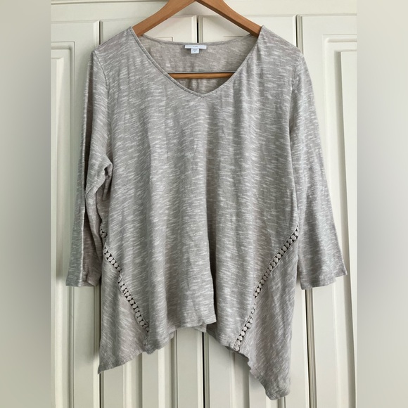 J. Jill Tops - J. Jill Cream Linen Blend V Neck Tunic Top Crochet Embellishment Size XL